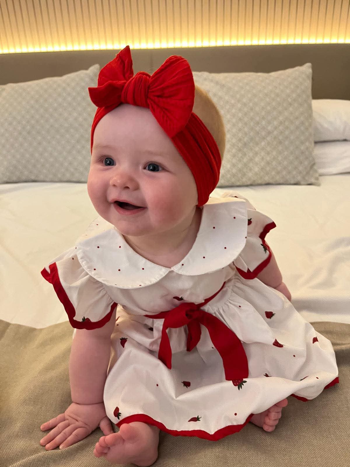 Cable Knit Bow Headband - Red