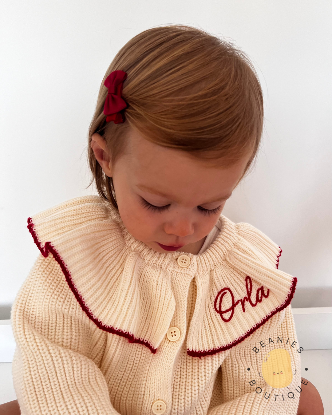 Cream Frill Collar Cardigan | Personalised