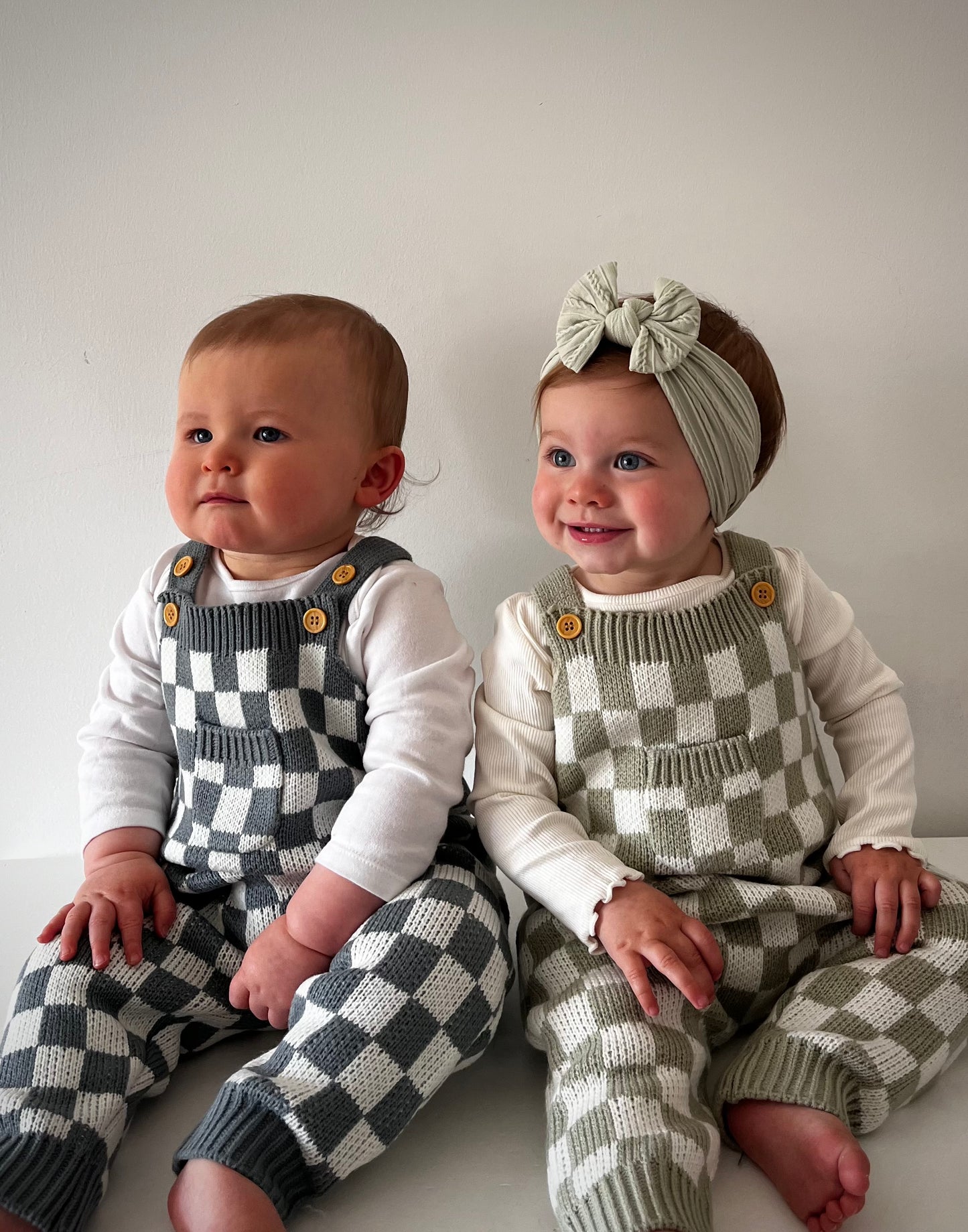 Checkered Dungarees - Grey
