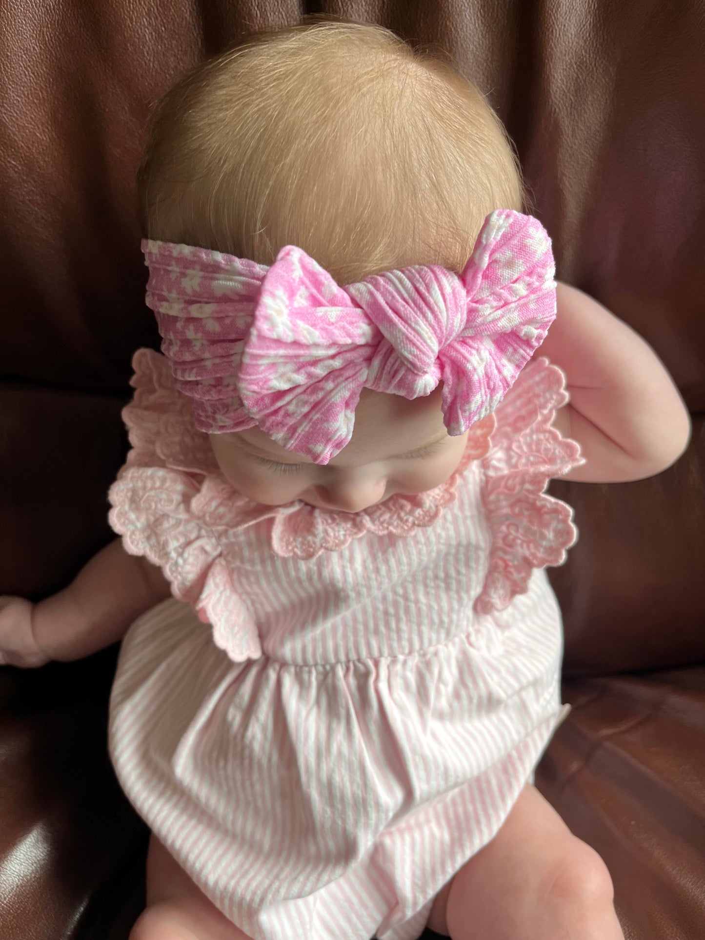 Cable Knit Bow Headband - Pink Ditsy Daisy