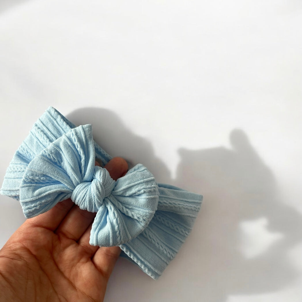Cable Knit Bow Headband - Sky Blue