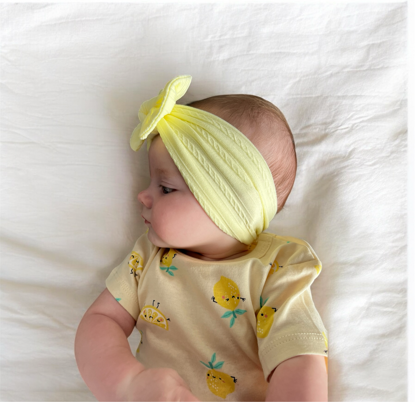Cable Knit Bow Headband - Lemon