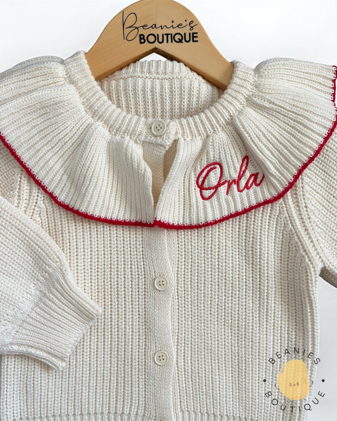 Cream Frill Collar Cardigan | Personalised