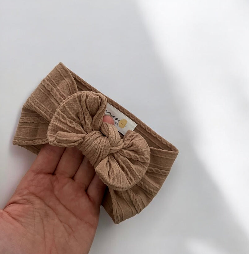 Cable Knit Bow Headband - Beaver Brown