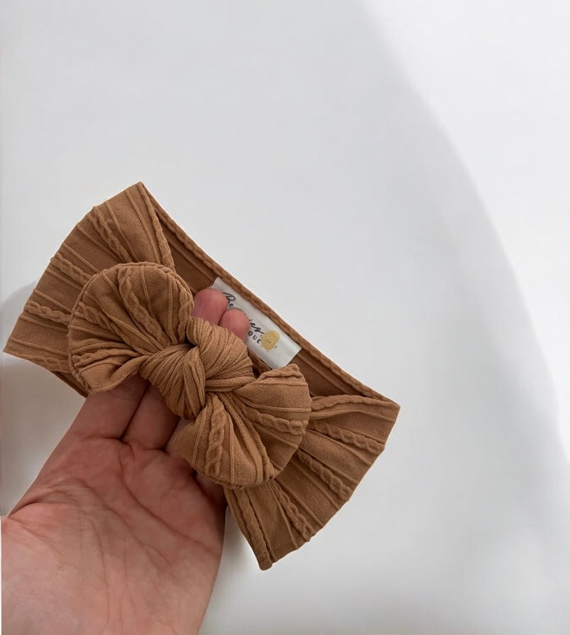 Cable Knit Bow Headband - Brown Sugar