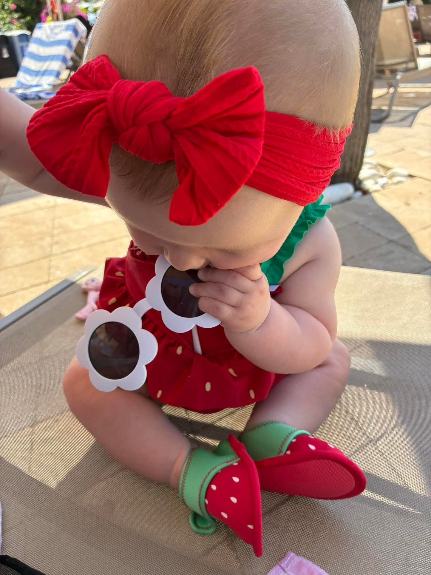 Cable Knit Bow Headband - Red