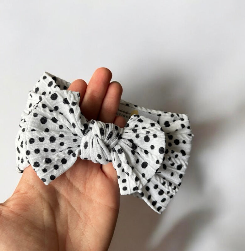 Cable Knit Bow Headband - Dalmatian