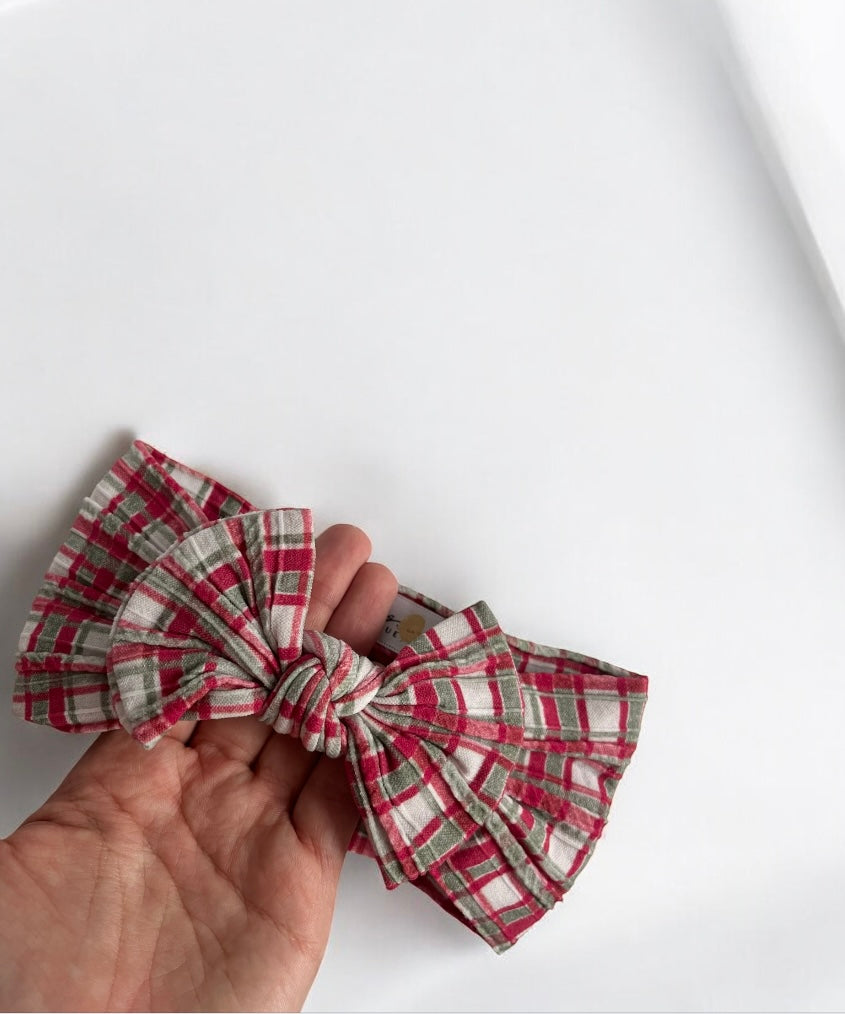 Cable Knit Bow Headband - Tartan