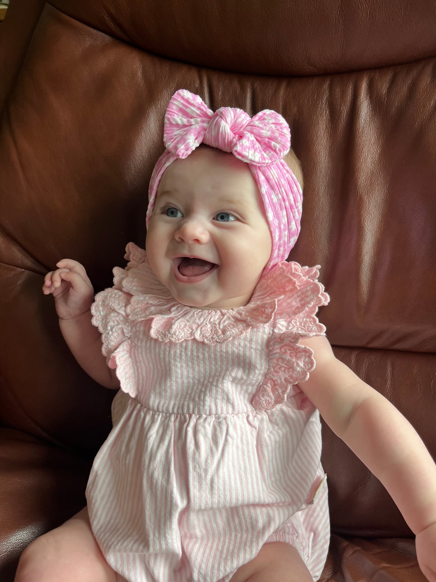 Cable Knit Bow Headband - Pink Ditsy Daisy