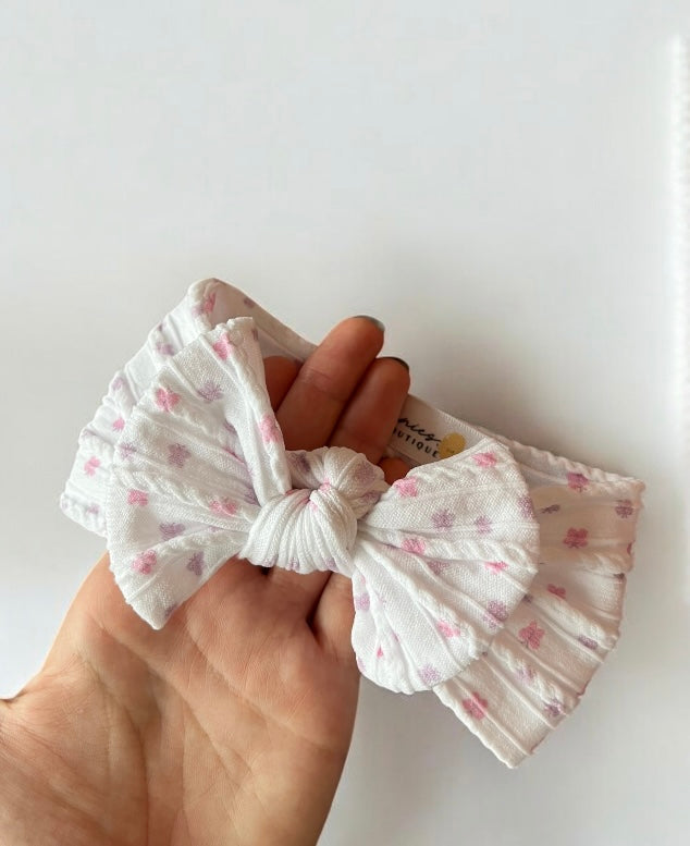 Cable Knit Bow Headband - White Butterfly