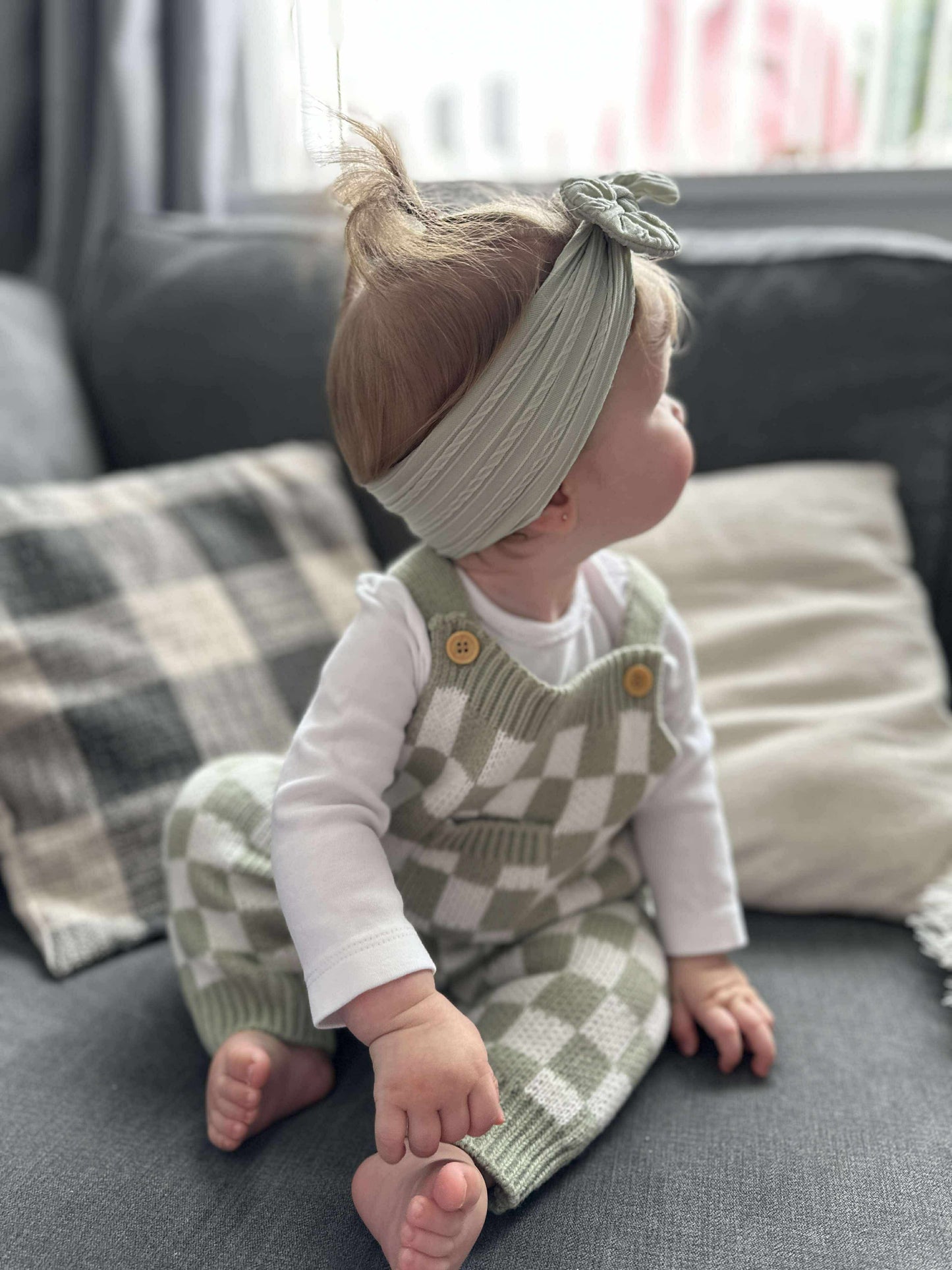 Cable Knit Bow Headband - Sage Green