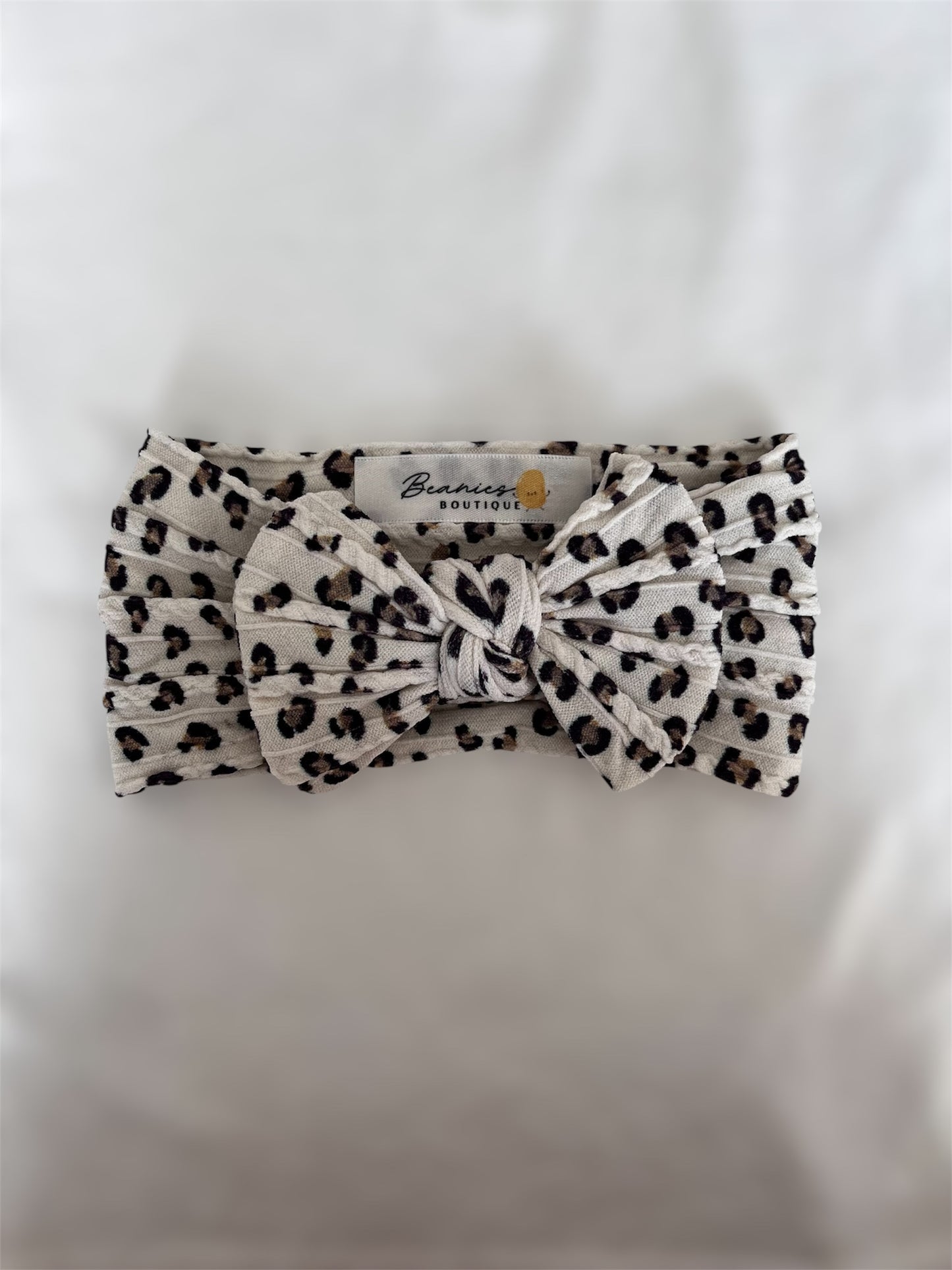 Cable Knit Bow Headband - Leopard Print