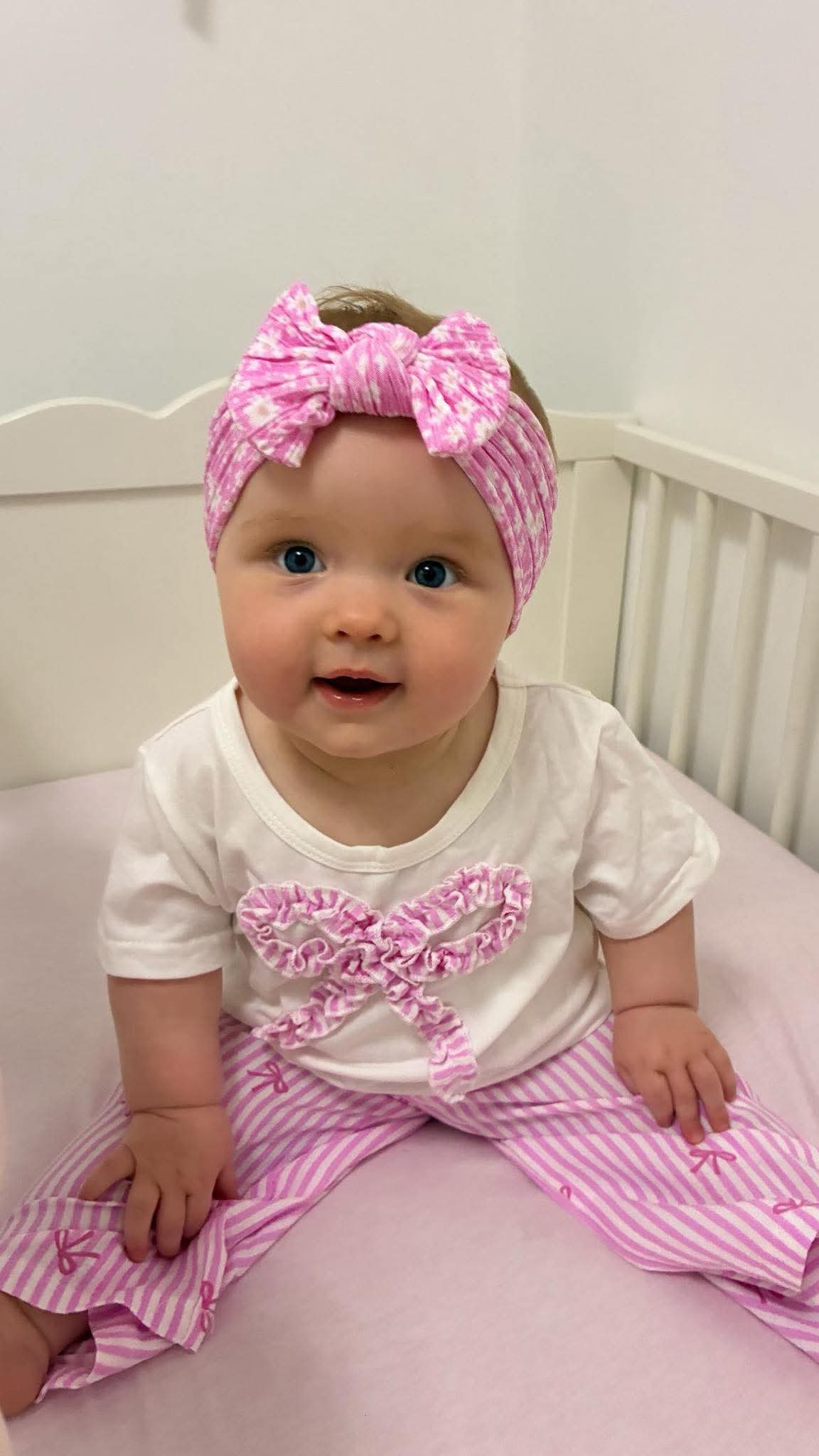 Cable Knit Bow Headband - Pink Ditsy Daisy