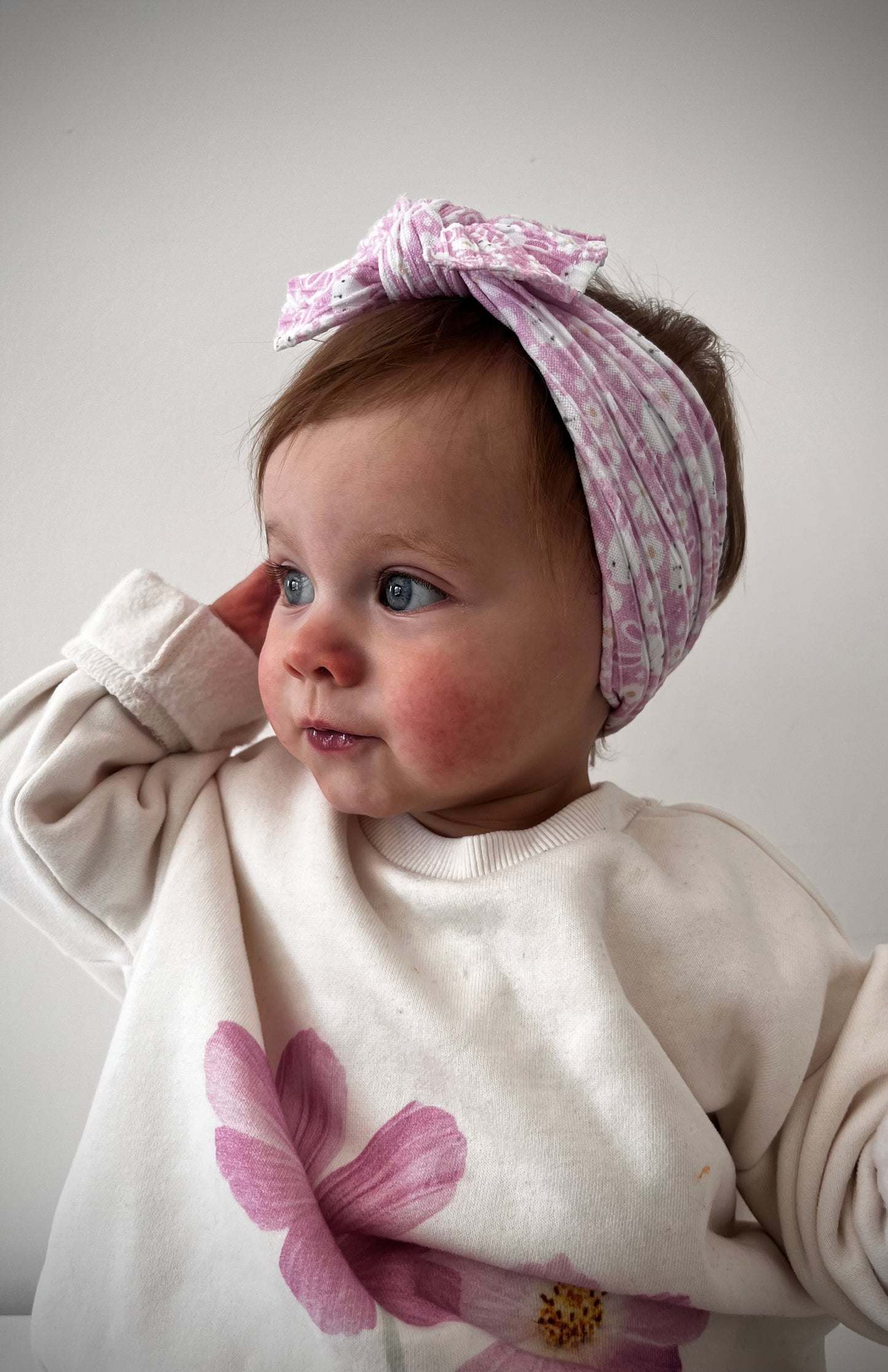 Cable Knit Bow Headband - Pink Bunny