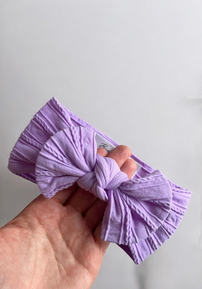 Cable Knit Bow Headband - Purple