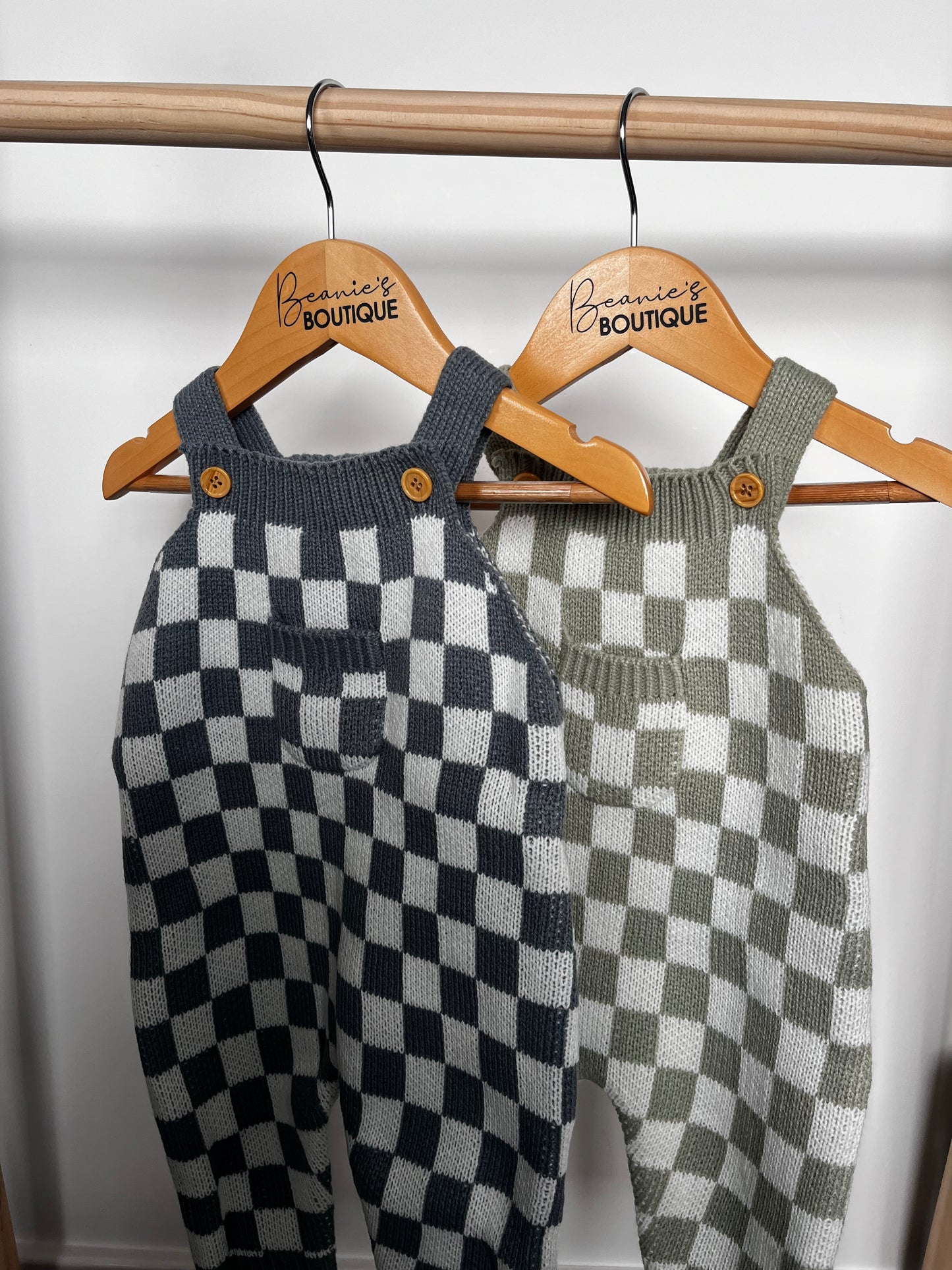 Checkered Dungarees - Grey