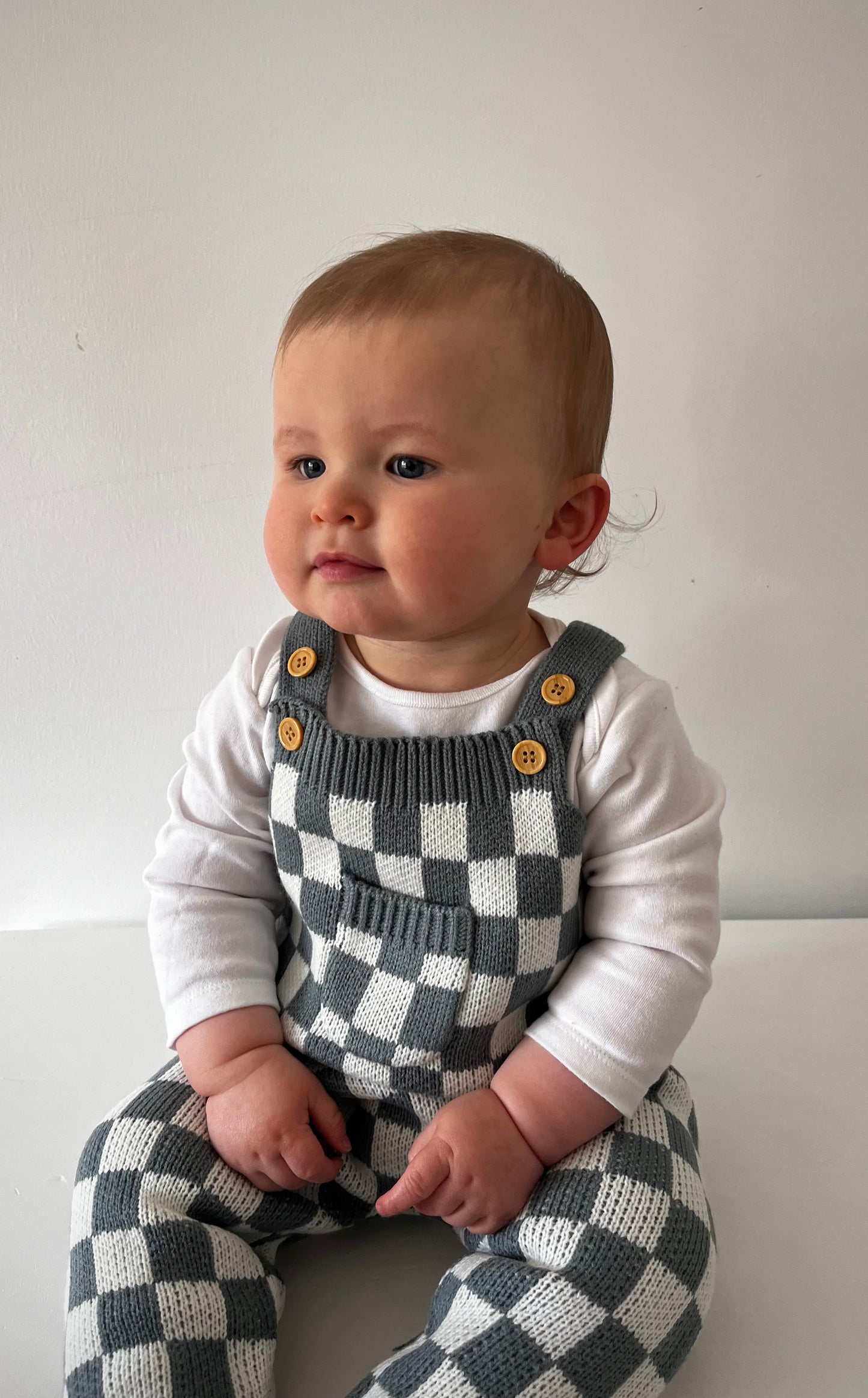 Checkered Dungarees - Grey