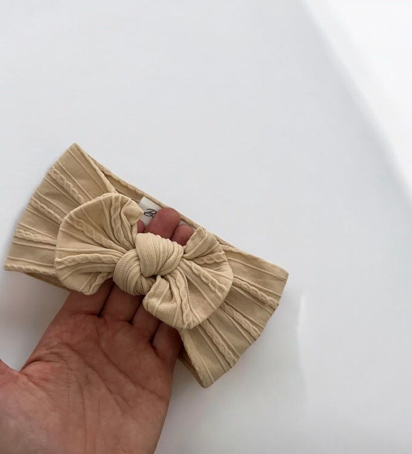 Cable Knit Bow Headband - Beige