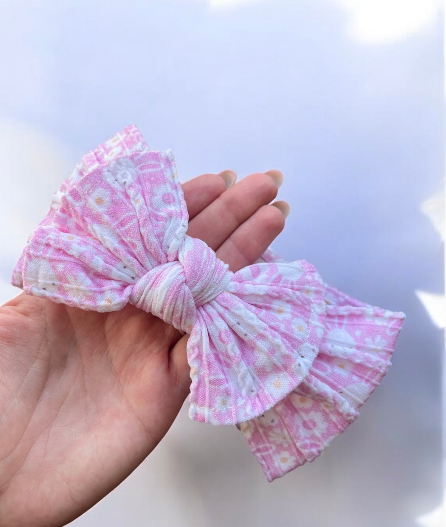 Cable Knit Bow Headband - Pink Bunny