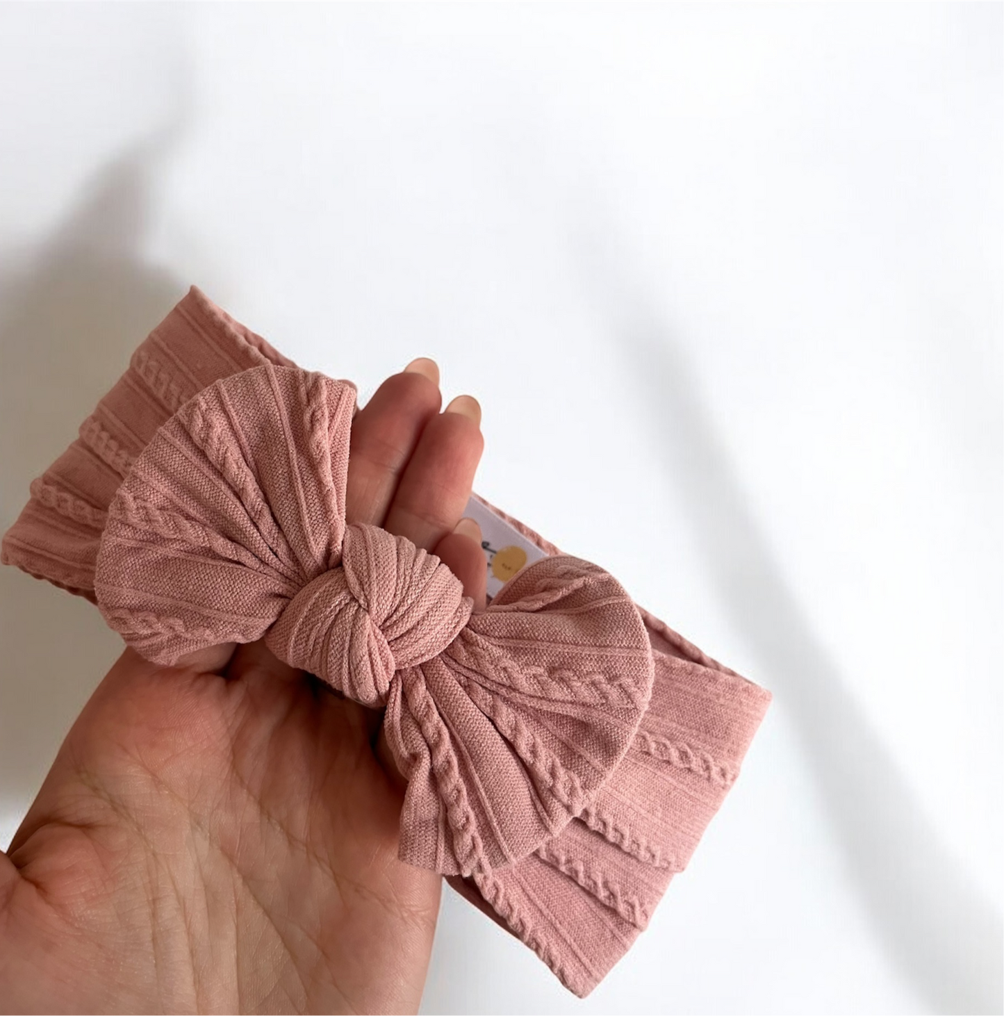 Cable Knit Bow Headband - Dusty Rose