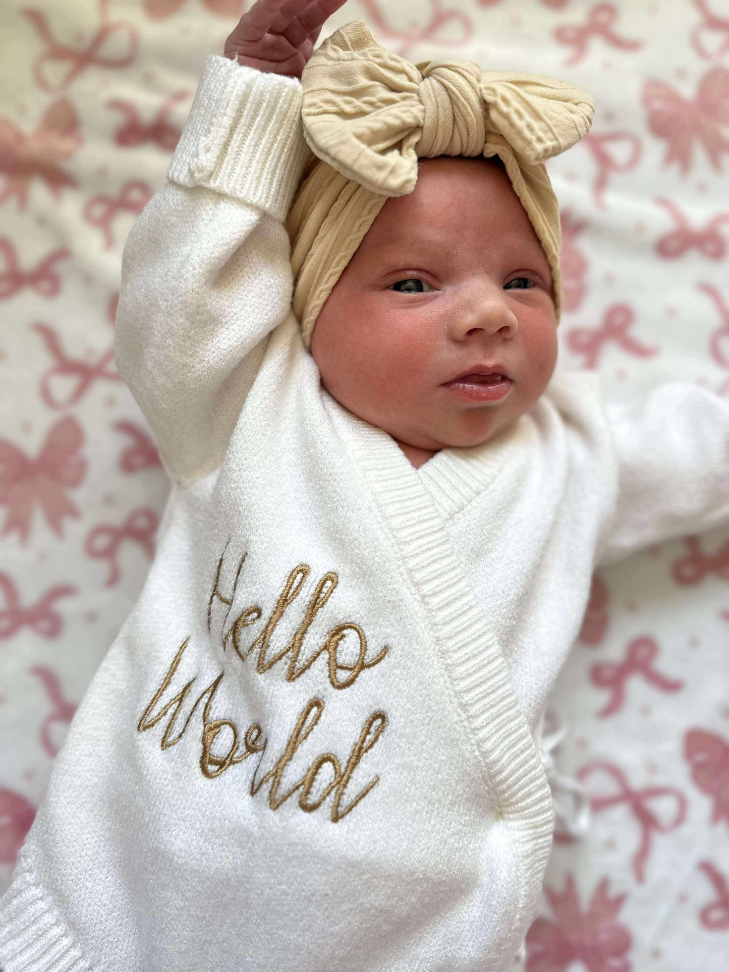 Cable Knit Bow Headband - Beige