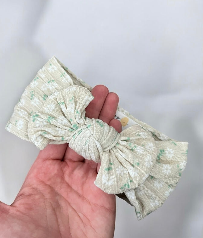 Cable Knit Bow Headband - Sage Ditsy Floral
