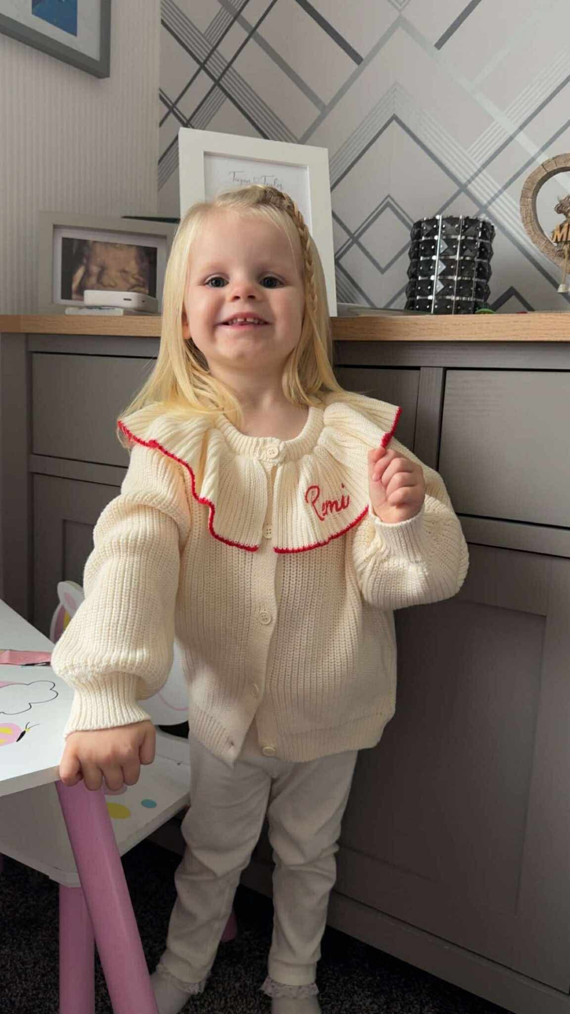 Cream Frill Collar Cardigan | Personalised
