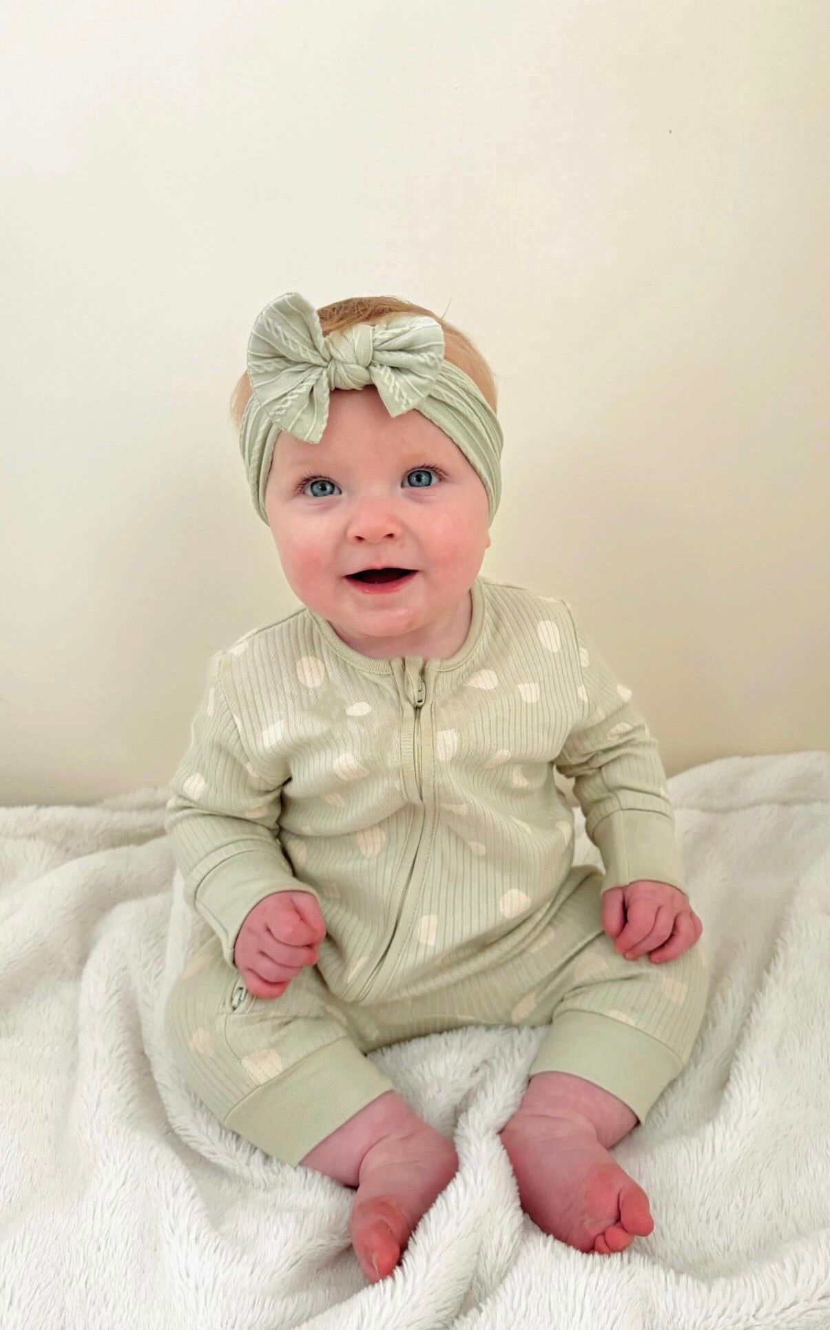 Cable Knit Bow Headband - Sage Green