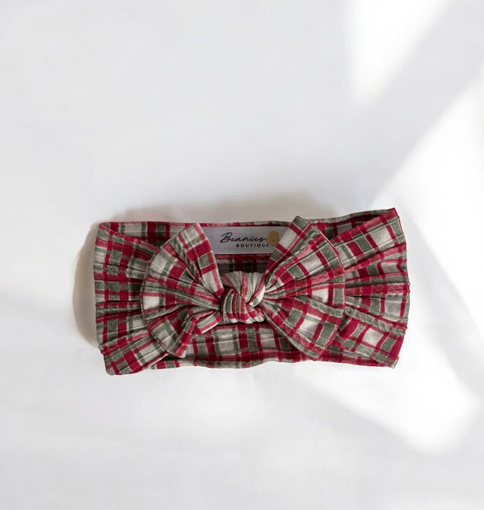 Cable Knit Bow Headband - Tartan