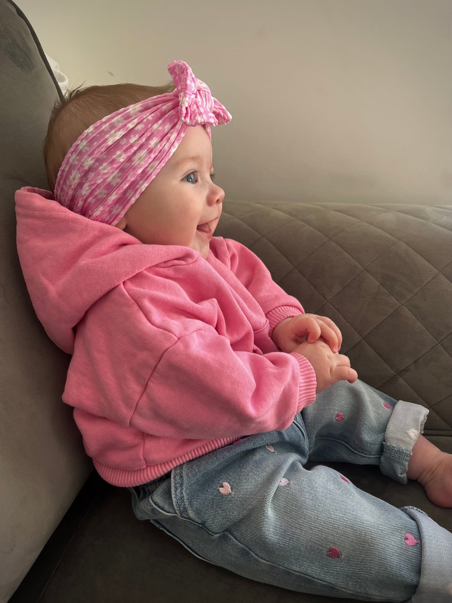 Cable Knit Bow Headband - Pink Ditsy Daisy