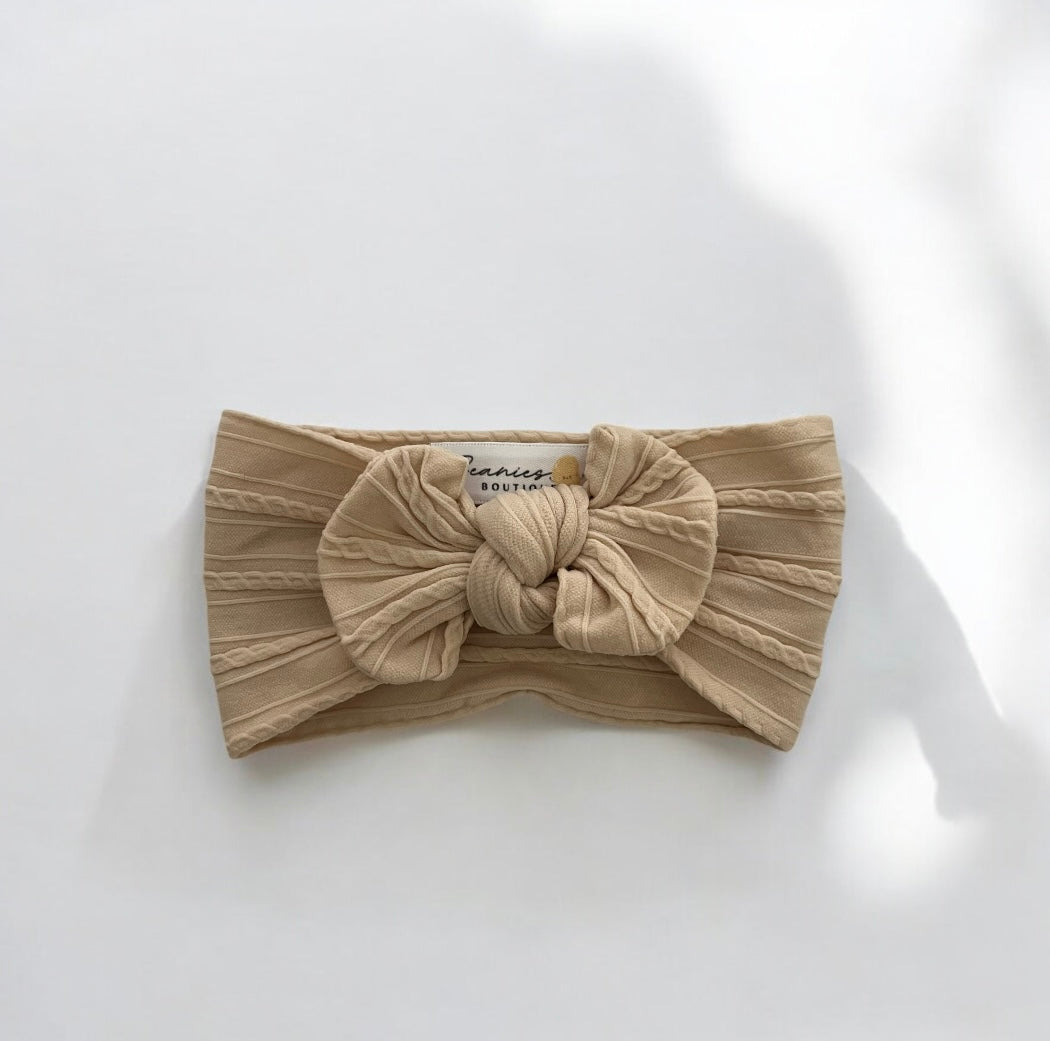 Cable Knit Bow Headband - Beige