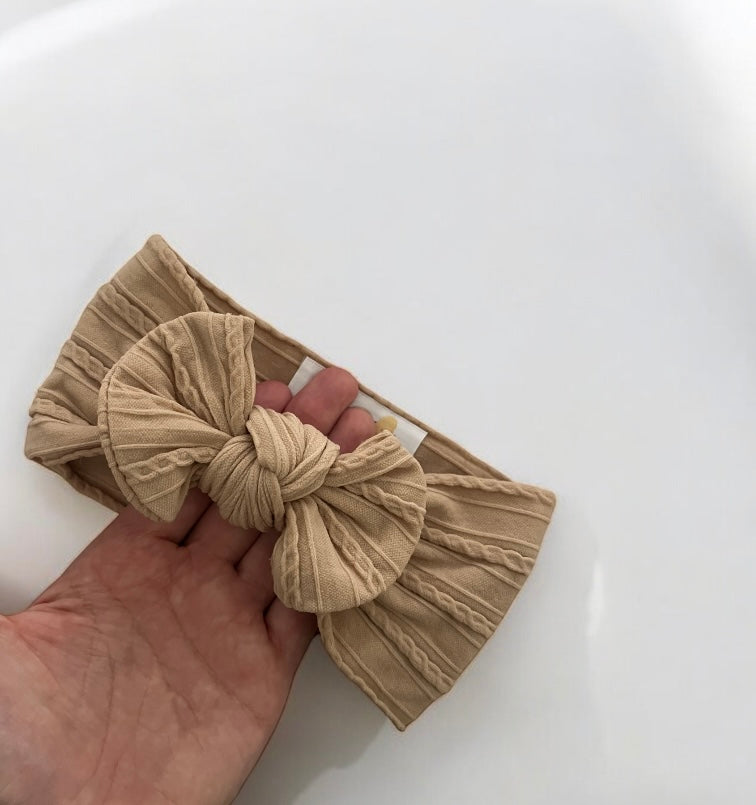 Cable Knit Bow Headband - Mocha