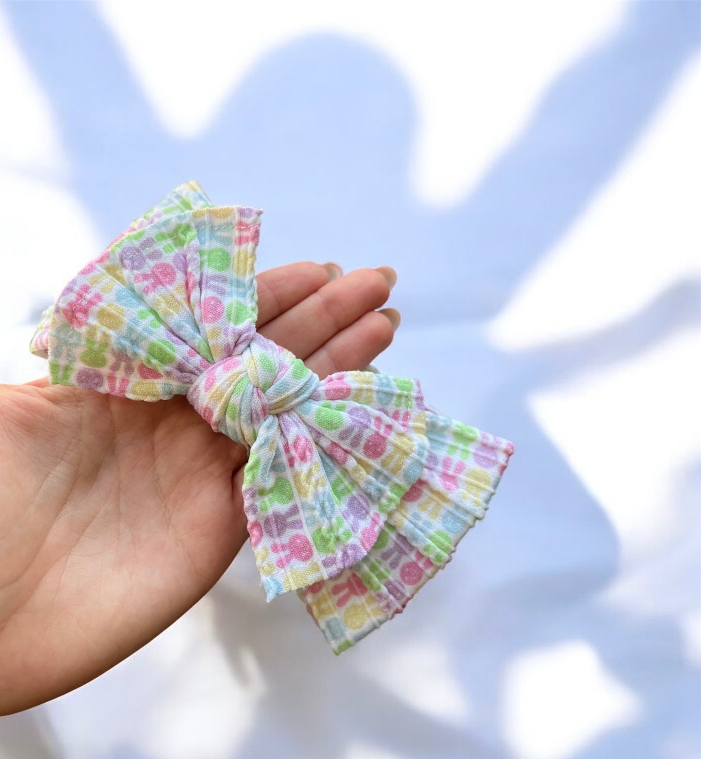 Cable Knit Bow Headband - Multicoloured Bunny