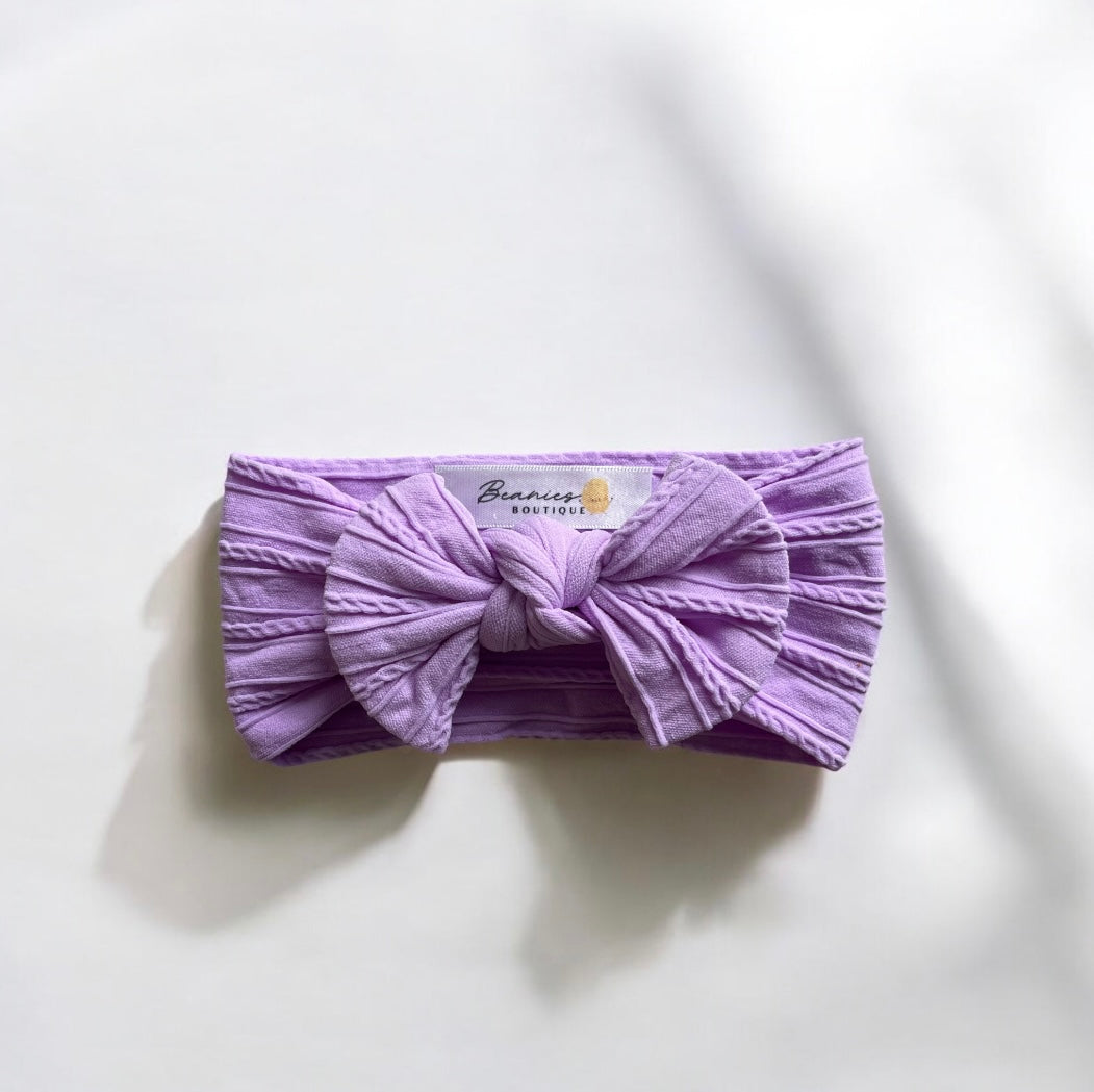 Cable Knit Bow Headband - Purple
