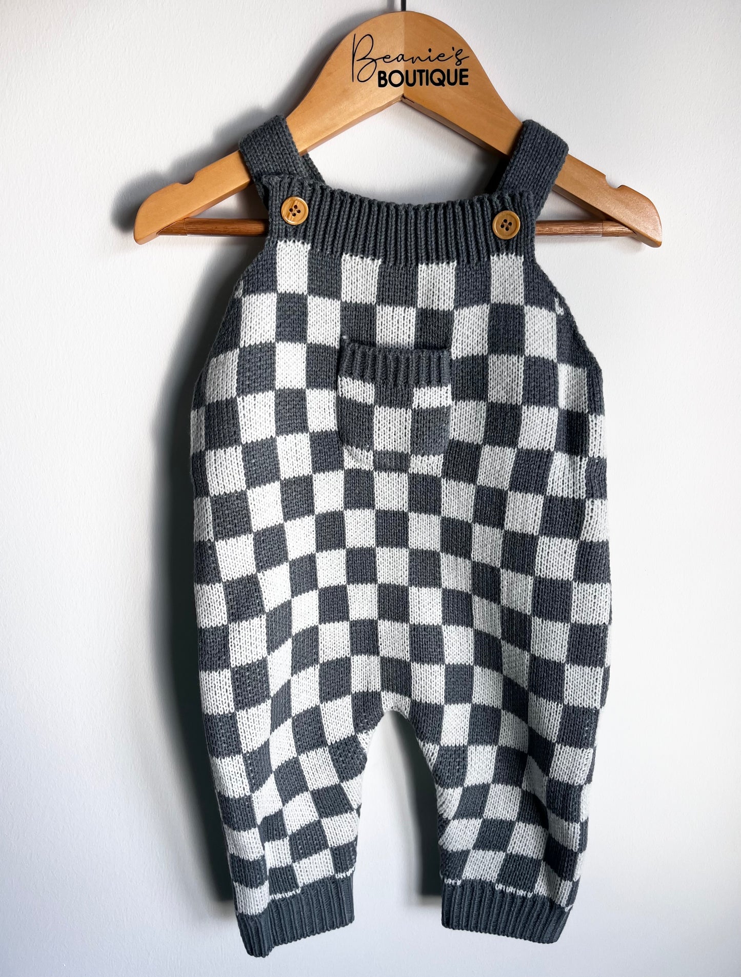Checkered Dungarees - Grey