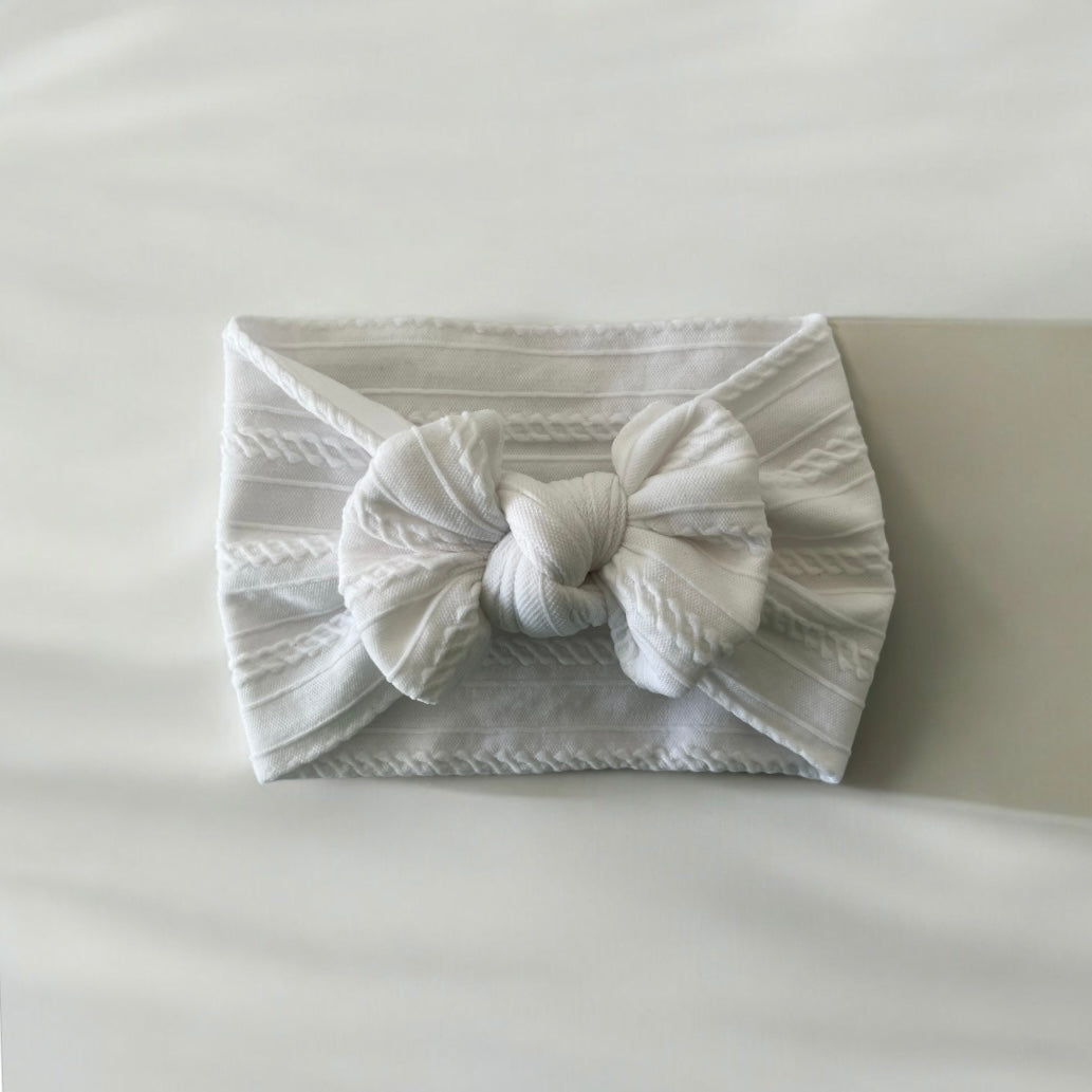 Cable Knit Bow Headband - White