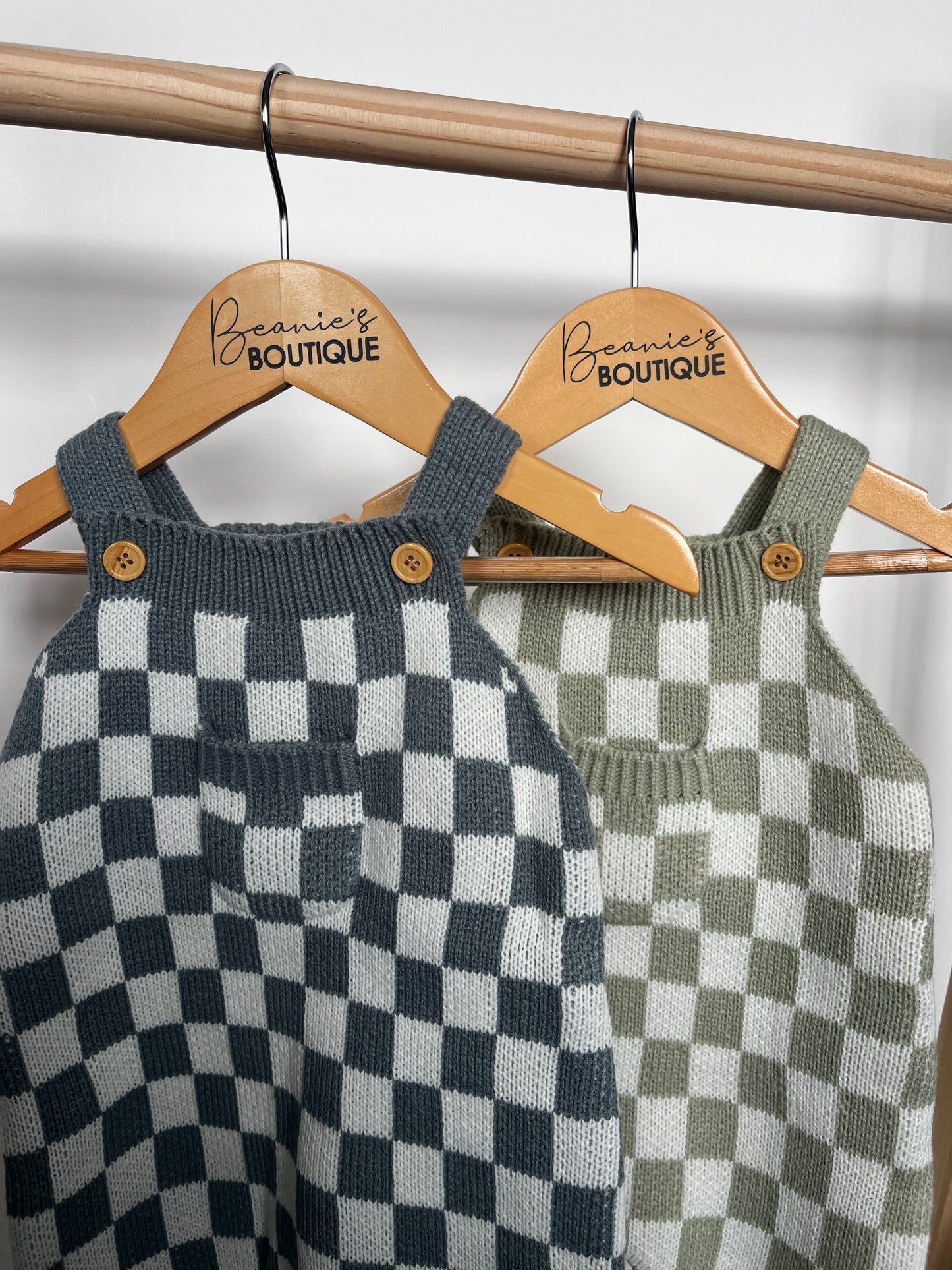Checkered Dungarees - Grey