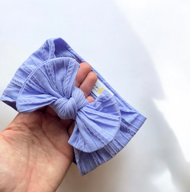Cable Knit Bow Headband- Periwinkle
