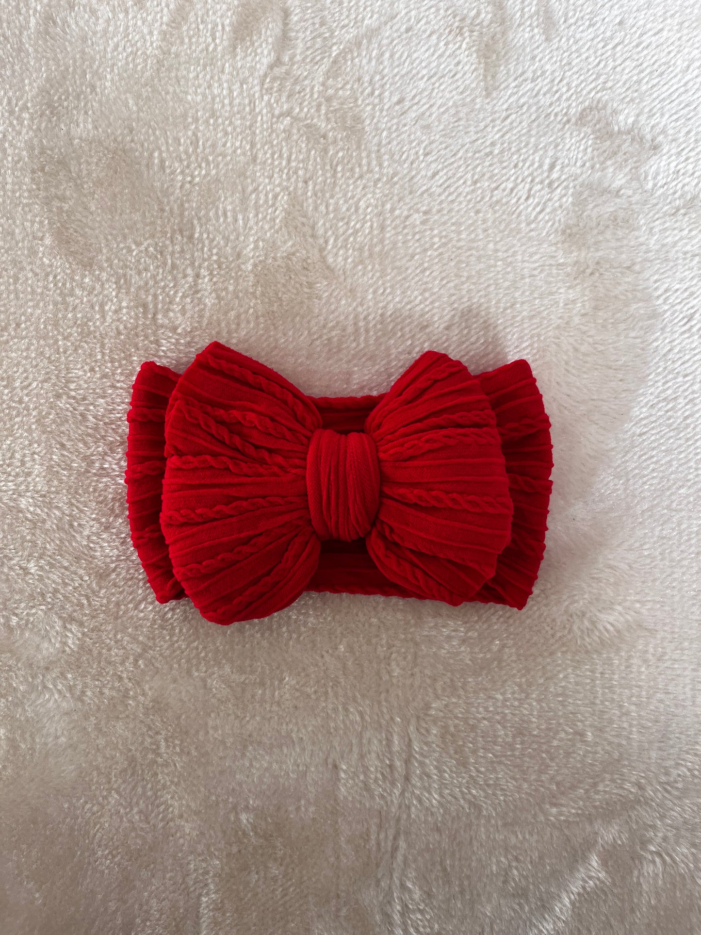 Cable Knit Large Bow Headband - Red