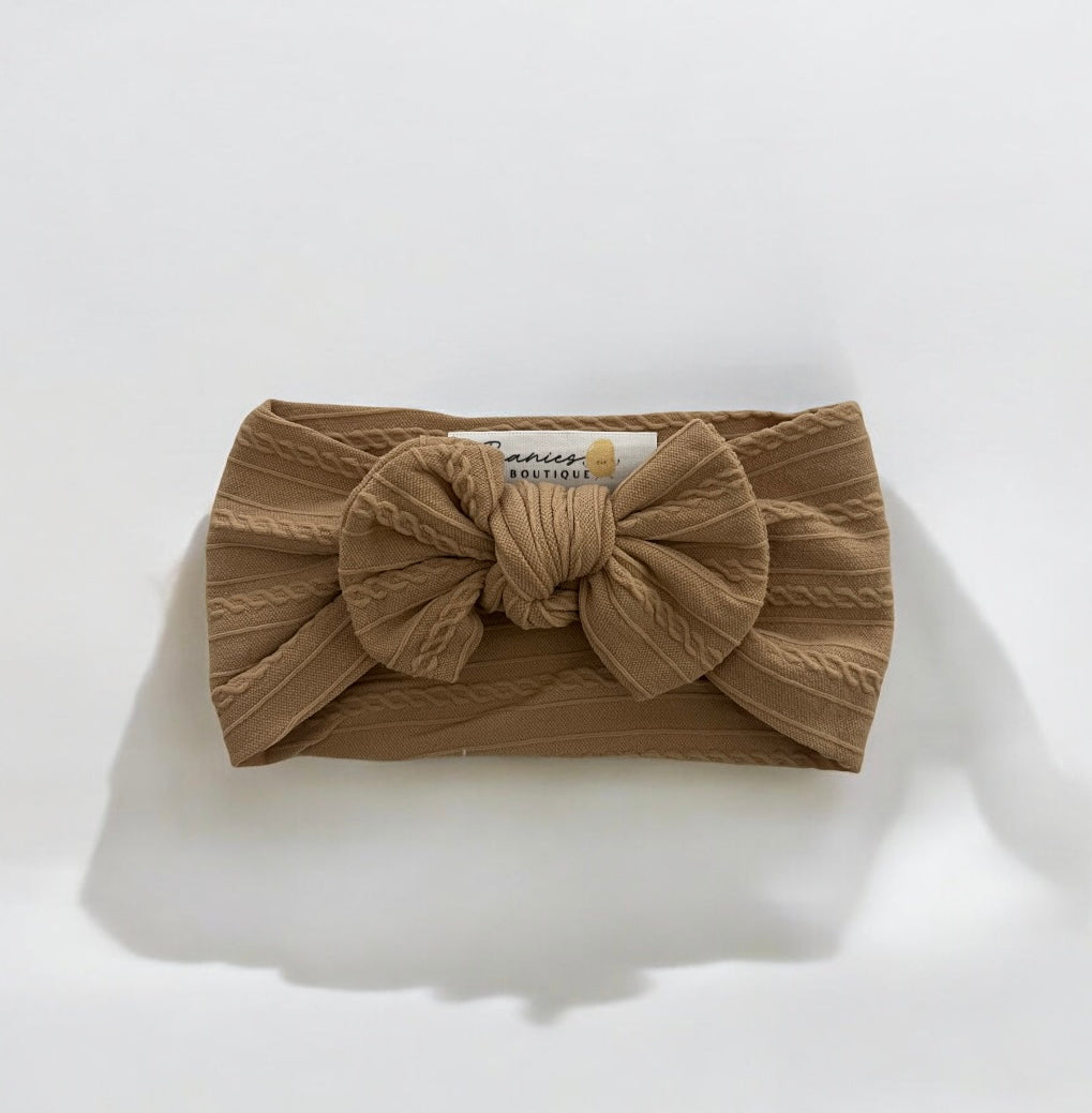 Cable Knit Bow Headband - Camel