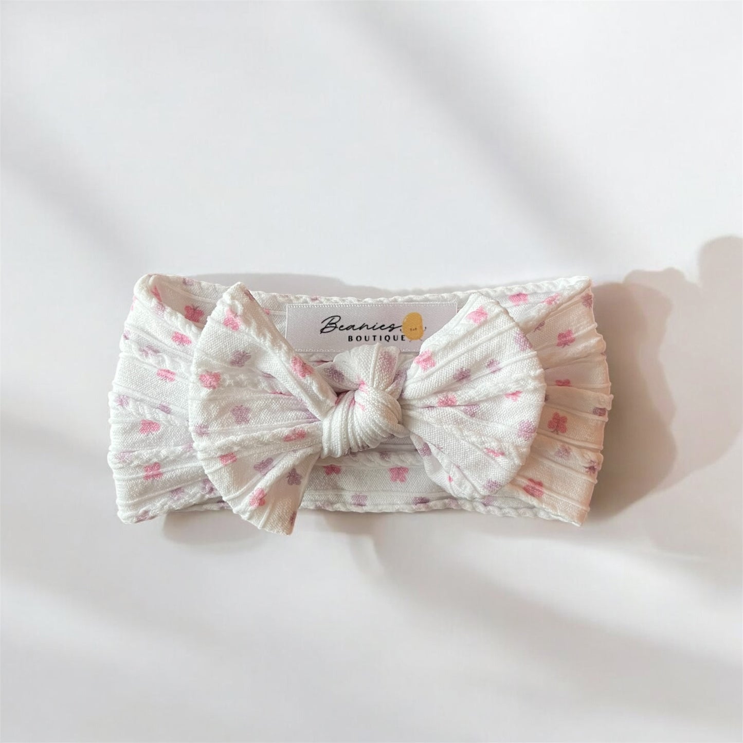 Cable Knit Bow Headband - White Butterfly