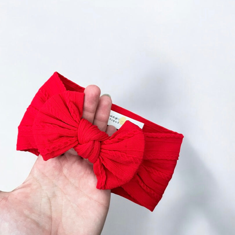 Cable Knit Bow Headband - Red