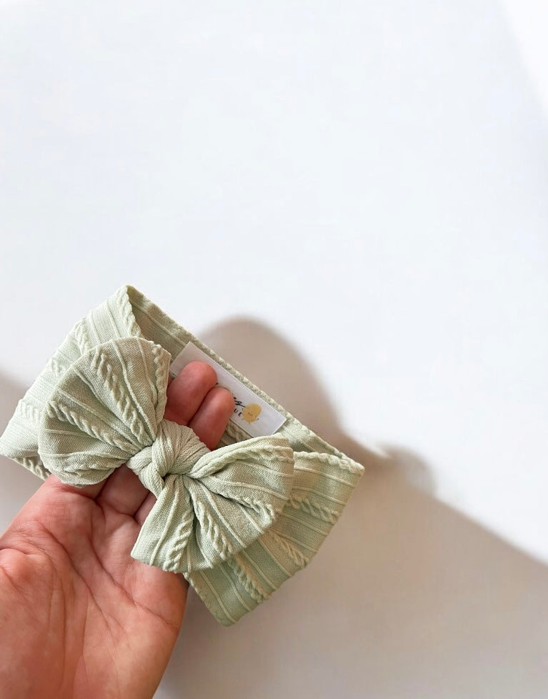 Cable Knit Bow Headband - Sage Green