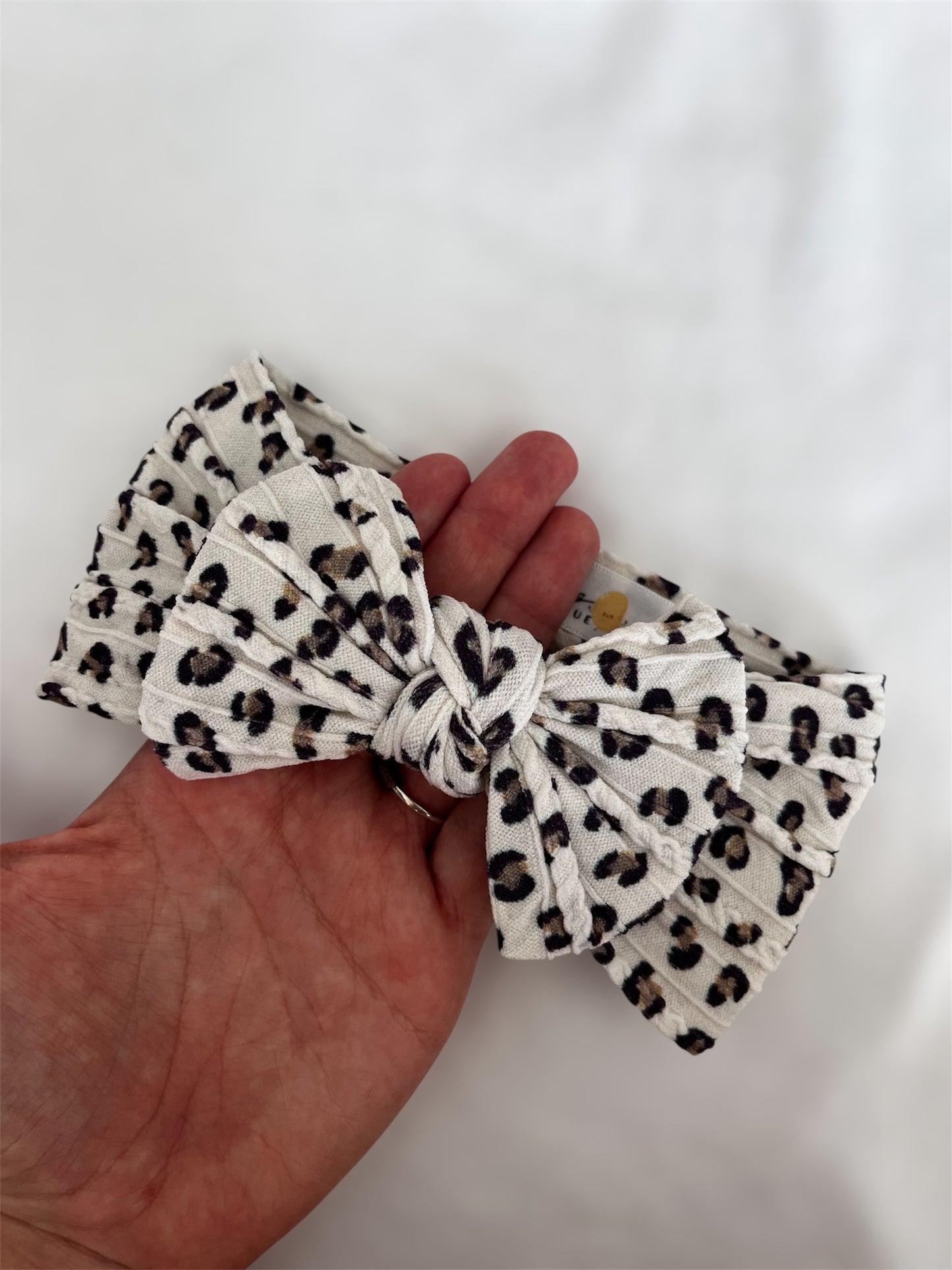Cable Knit Bow Headband - Leopard Print