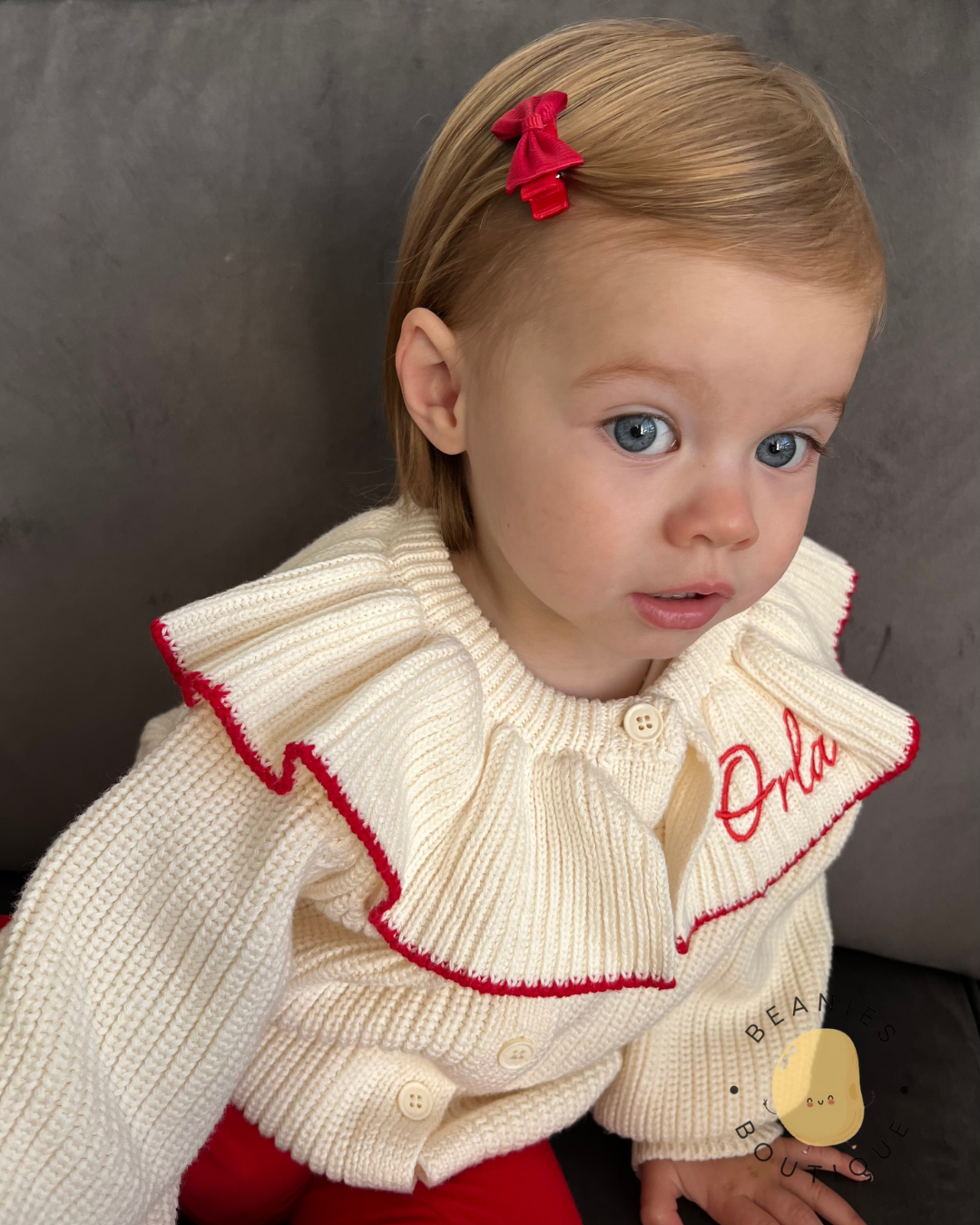Cream Frill Collar Cardigan | Personalised