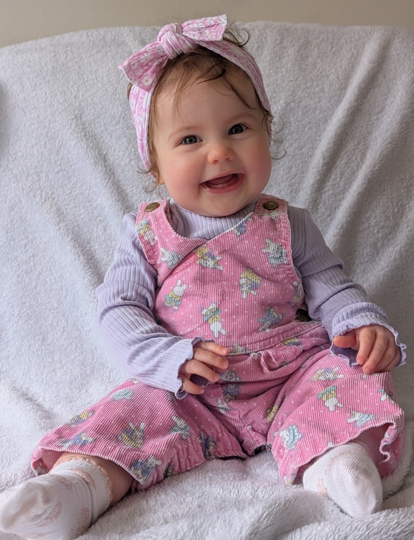 Cable Knit Bow Headband - Pink Bunny