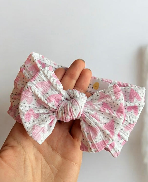 Cable Knit Bow Headband - Polka Dot Hearts
