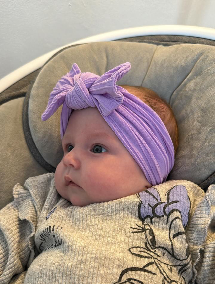 Cable Knit Bow Headband - Purple