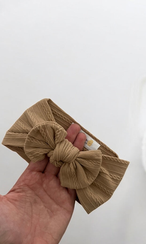 Cable Knit Bow Headband - Camel