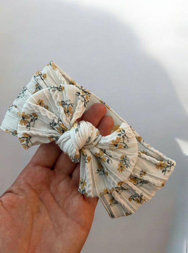 Cable Knit Bow Headband - Grey Ditsy Floral